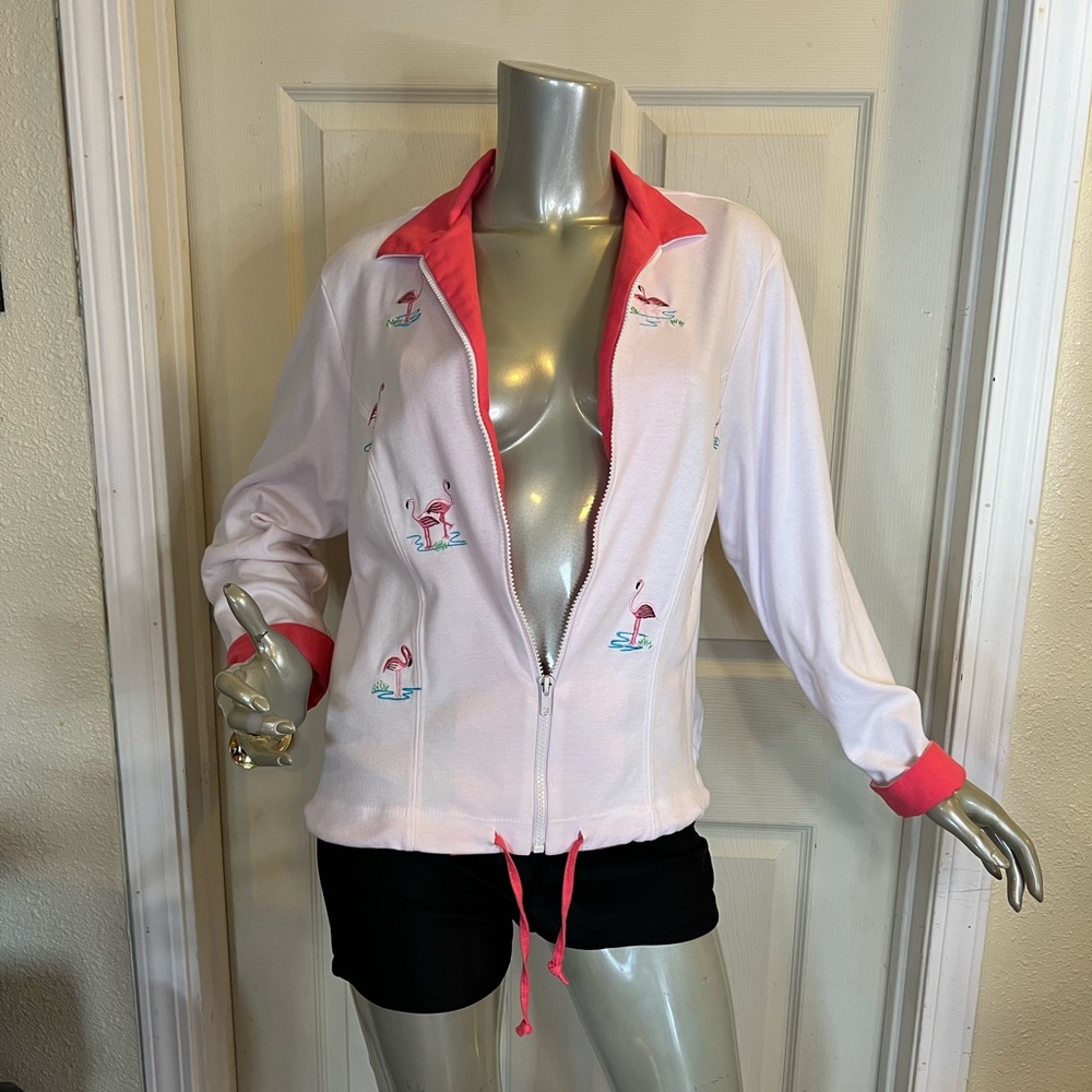Flamingos Jacket Lilly of California Hand Loomed Made in USA  PM (Petite Medium)
